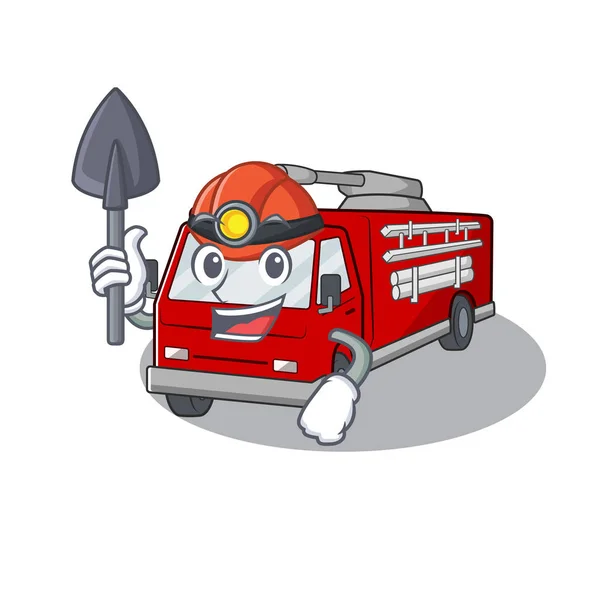 Cool clever Miner fire truck cartoon character design — Stock Vector