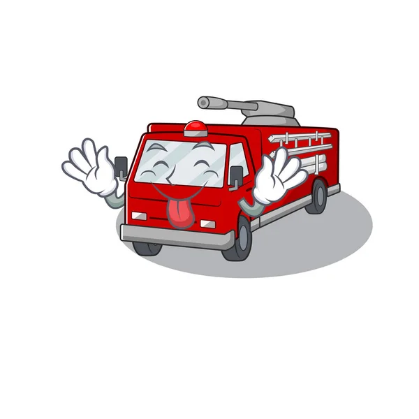 Χαριτωμένο πυροσβεστικό φορτηγό καρτούν στυλ μασκότ με γλώσσα έξω — Διανυσματικό Αρχείο