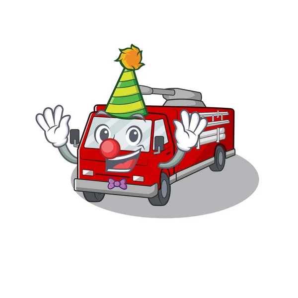 Funny Clown fire truck cartoon character mascot design — ストックベクタ