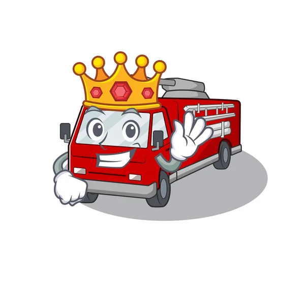 Un impresionante camión de bomberos estilizado de rey en el estilo de la mascota de dibujos animados — Vector de stock