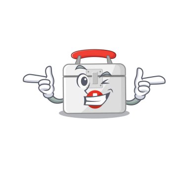 mascot cartoon design of first aid kit with Wink eye