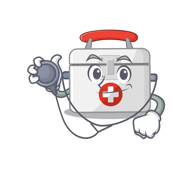 Smart and cool first aid kit cartoon character in a Doctor with tools — Stok Vektör