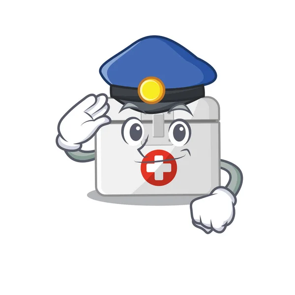 First aid kit Cartoon mascot performed as a Police officer — Stok Vektör