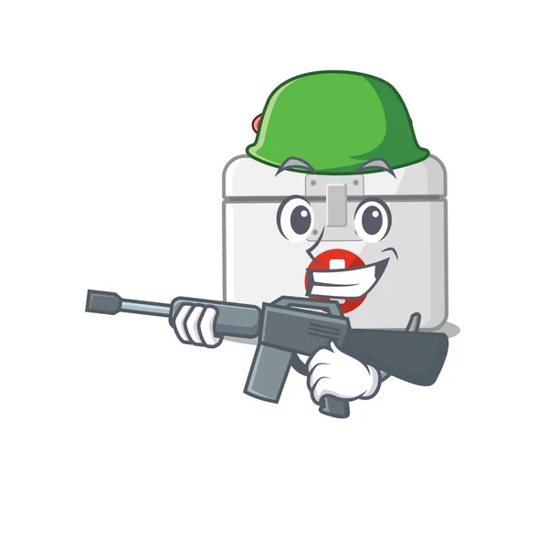 Ein Cartoon-Design von Verbandskasten Armee mit Maschinengewehr — Stockvektor