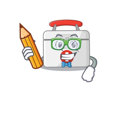 A picture of Student first aid kit character holding pencil