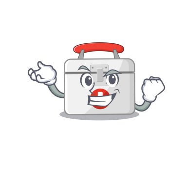Happy confident Successful first aid kit cartoon character style