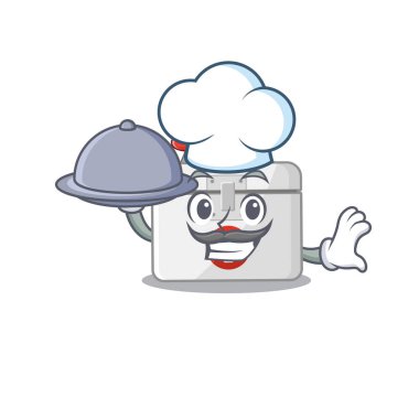 cartoon design of first aid kit as a Chef having food on tray
