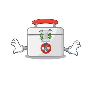 Happy rich first aid kit with Money eye cartoon character style