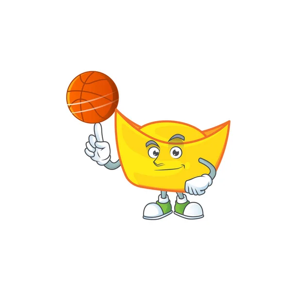 Eine gesunde chinesische Goldbarren-Cartoon-Figur beim Basketball — Stockvektor