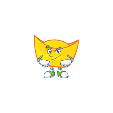 Sırıtan yüzlü Çin altınlı maskot karakteri.