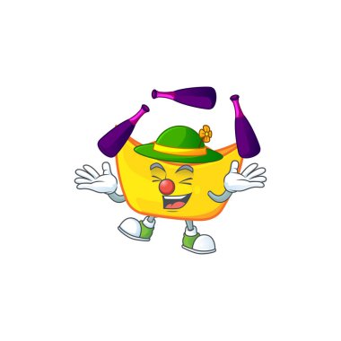 Akıllı Çinli altın külçeli çizgi film karakteri tasarımı jonglörlük oynuyor.