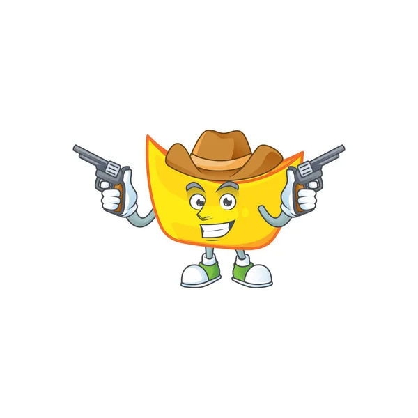 Magabiztos kínai arany ingot Cowboy rajzfilm karakter kezében fegyvereket — Stock Vector