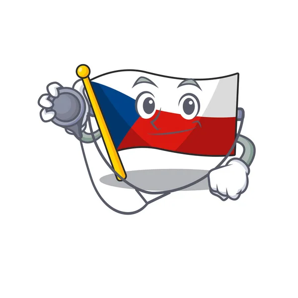 Smart and cool flag czechia cartoon character in a Doctor with tools — 스톡 벡터