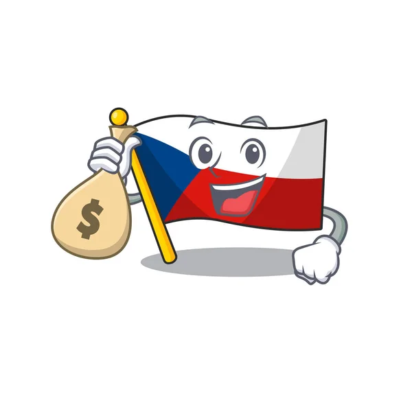 Boldog gazdag zászló czechia rajzfilm karakter pénzeszsák — Stock Vector