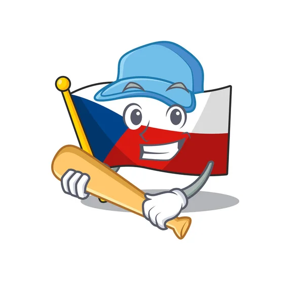 Sporty flag czechia cartoon character design with baseball — ストックベクタ