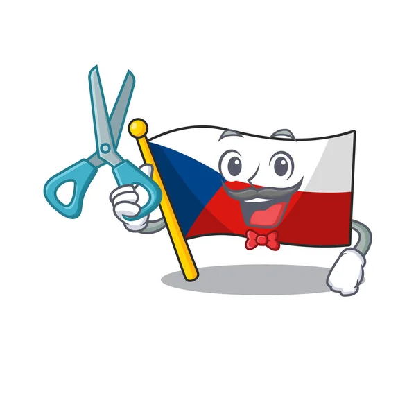 Smiley Funny Barber flag czechia cartoon character design style — Stock Vector