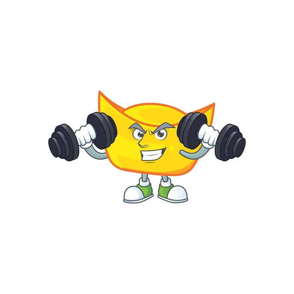 Fitness exercise chinese gold ingot mascot icon with barbells — Stock Vector