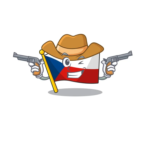 Flag czechia dressed as a Cowboy having guns — Stock Vector