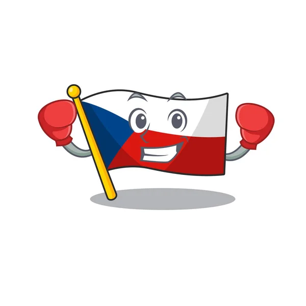 Sporty Boxe bandeira estilo mascote mascote czechia — Vetor de Stock