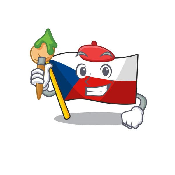 Kreslený znak vlajky český Umělec se štětcem — Stockový vektor