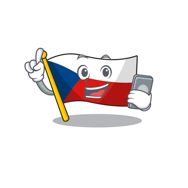 Desenhos animados de bandeira czechia falando em um telefone —  Vetores de Stock