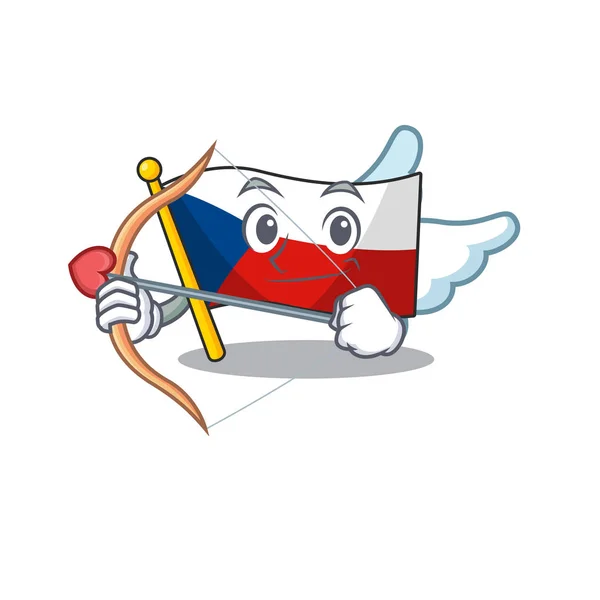 Drapeau romantique czechia Cupidon personnage de dessin animé avec flèche et ailes — Image vectorielle
