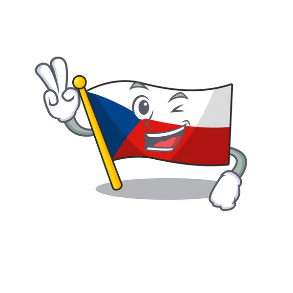 Mascote sorridente de bandeira czechia personagem dos desenhos animados com dois dedos —  Vetores de Stock
