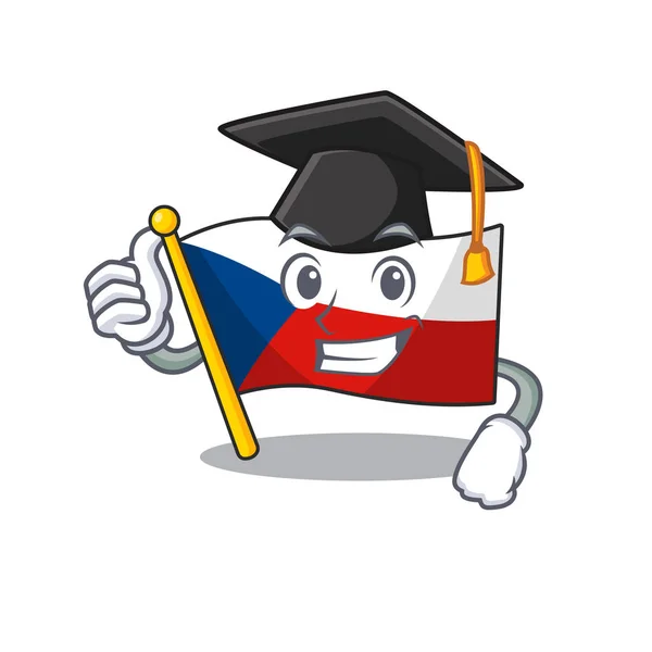 Feliz e orgulhoso da bandeira czechia vestindo um chapéu preto Graduação —  Vetores de Stock