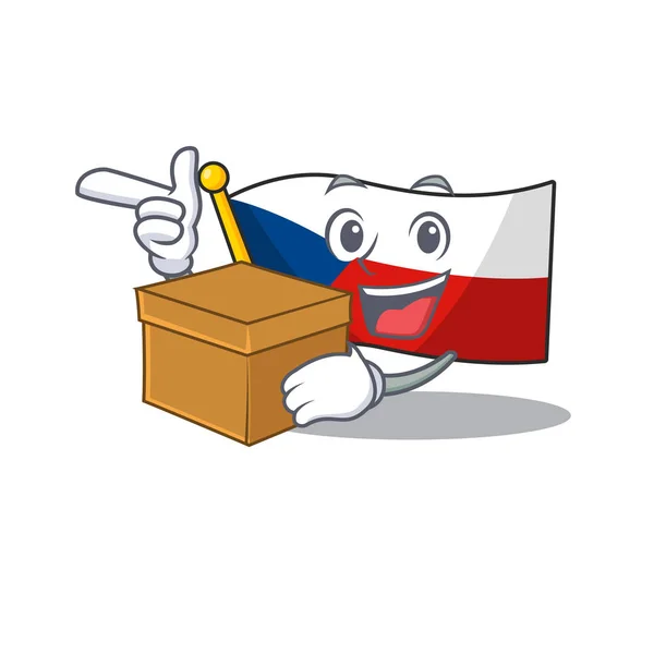 Aranyos zászló czechia rajzfilm karakter, amelynek egy doboz — Stock Vector