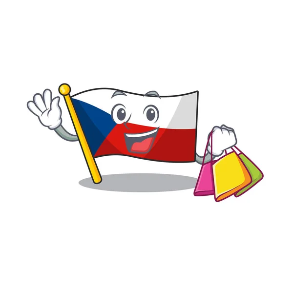Un joyeux drapeau riche tzechia agitant et tenant Shopping bag — Image vectorielle
