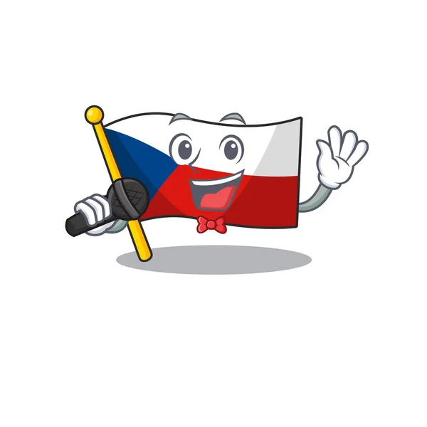Happy flag czechia singing on a microphone — Stock Vector