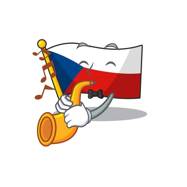 Style de personnage de dessin animé de drapeau czechia performance avec trompette — Image vectorielle