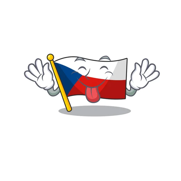 Cute flag czechia cartoon mascot style with Tongue out — Stock Vector