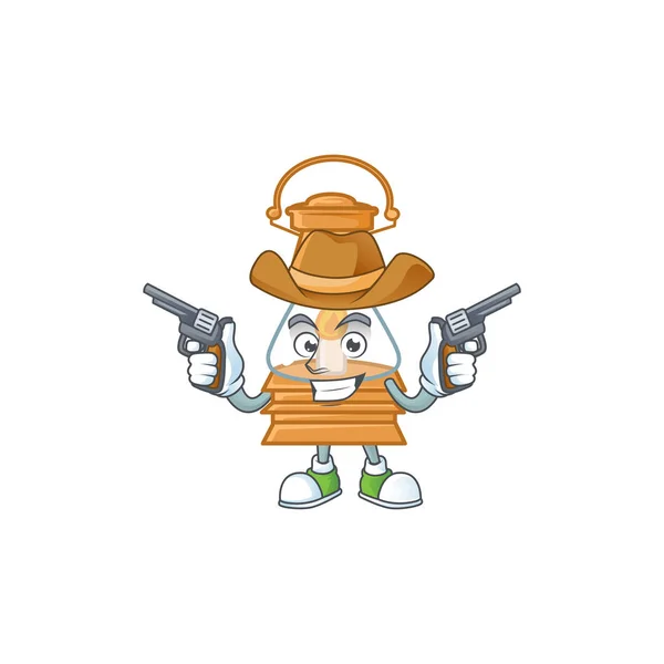 Confident oil lamp Cowboy cartoon character holding guns — Stok Vektör