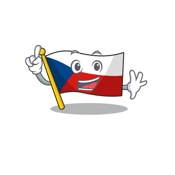 One Finger flag czechia in mascot cartoon character style — 스톡 벡터