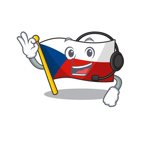 Smiley bandeira czechia desenho dos desenhos animados personagem usando fone de ouvido —  Vetores de Stock