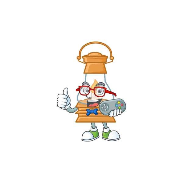Smiley gamer olio lampada cartone animato stile mascotte — Vettoriale Stock