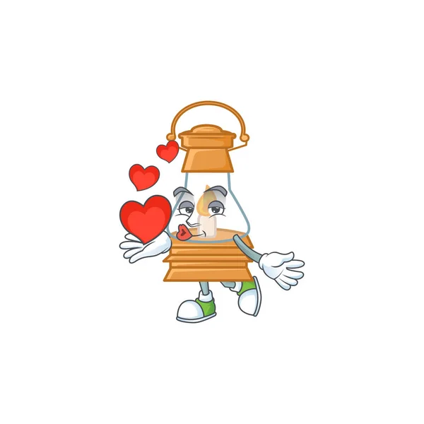 Cara divertida lámpara de aceite personaje de dibujos animados que sostiene un corazón — Archivo Imágenes Vectoriales