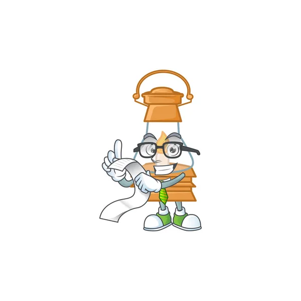 A funny cartoon character of oil lamp with a menu — Stock vektor