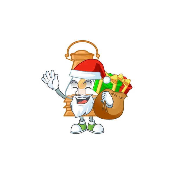 Lâmpada de óleo de Papai Noel desenho do personagem tendo caixa de presente — Vetor de Stock