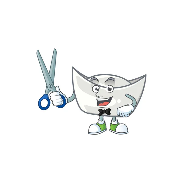 Cool friendly barber chinese silver ingot cartoon character style — Stock vektor