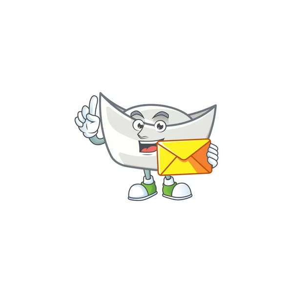 Cheerfully chinese silver ingot mascot design with envelope — 스톡 벡터