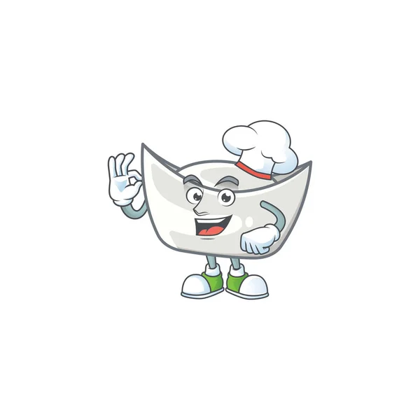 Personaje de dibujos animados de lingote de plata china con traje de chef y sombrero blanco — Vector de stock