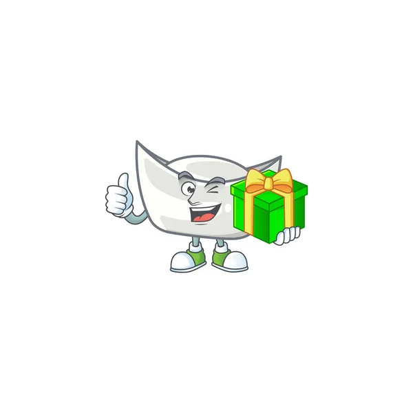 Carácter de lingote de plata chino sonriente con caja de regalo — Vector de stock