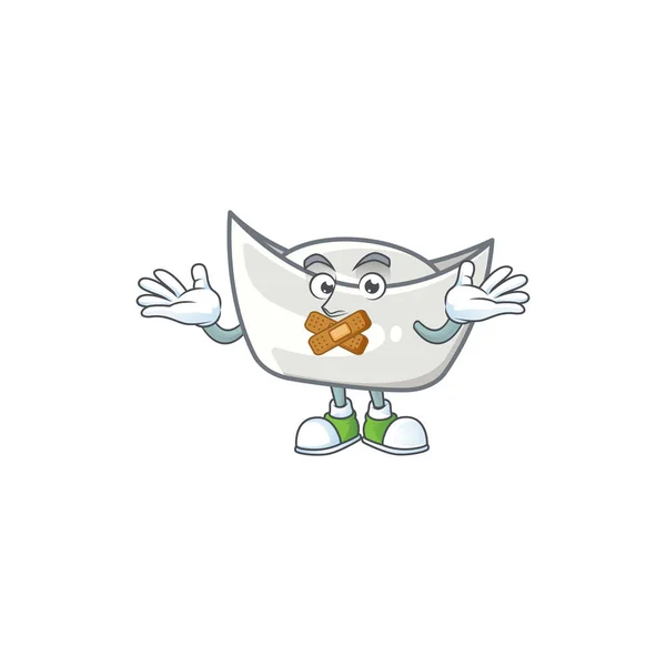 Un gesto silencioso de la mascota de lingote de plata china diseño de personajes de dibujos animados — Vector de stock