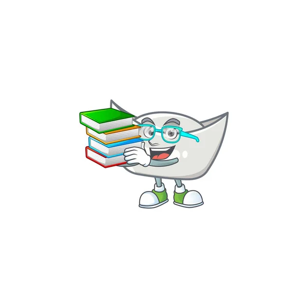 Cool and clever Student chinese silver ingot mascot cartoon with book — Stock Vector