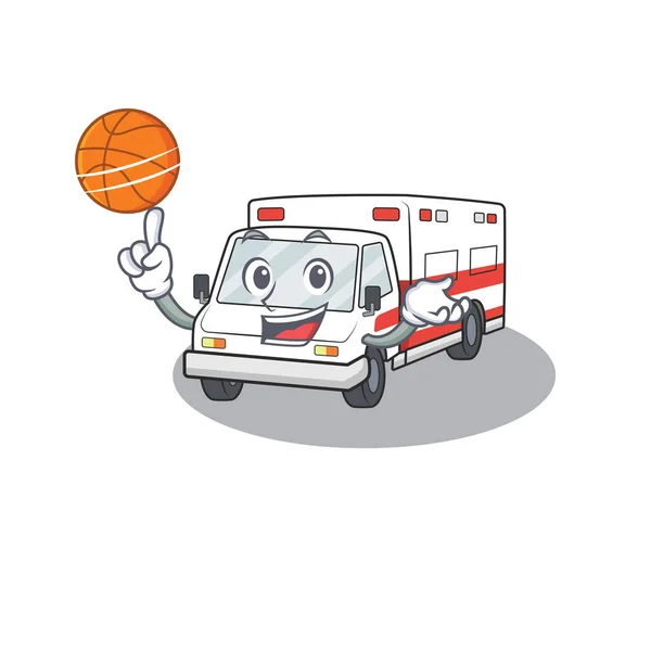 Талисман персонажа мультфильма "Скорая помощь", играющего в баскетбол — стоковый вектор