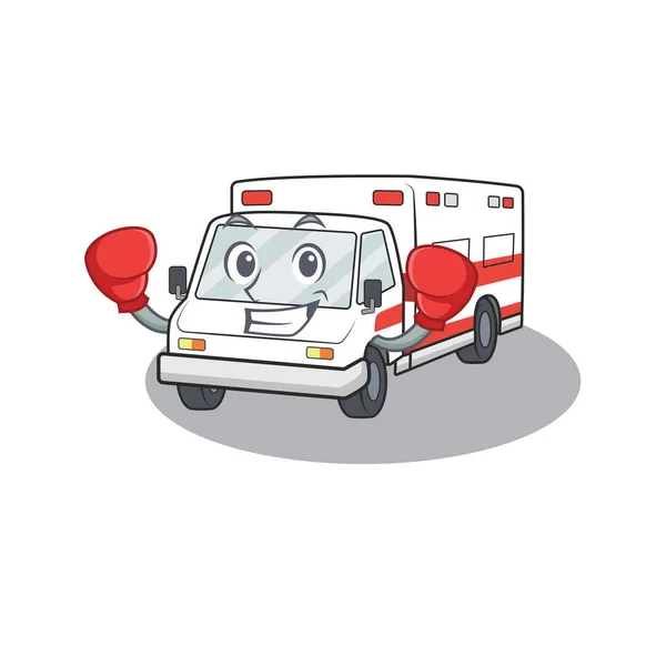 Sportief boksen ambulance mascotte in karakter stijl — Stockvector