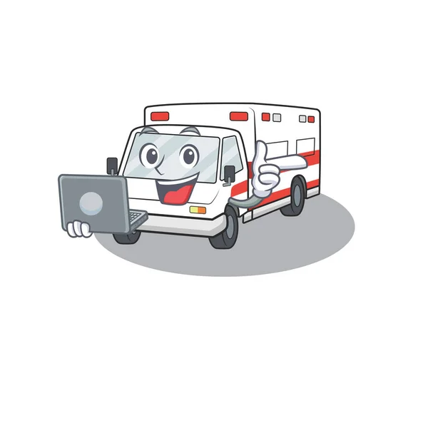 Bilgisayarla çalışan akıllı bir ambulans karakteri — Stok Vektör