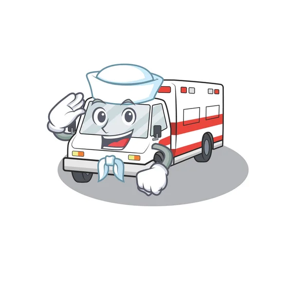 Un diseño de mascota de ambulancia marinero con sombrero — Vector de stock